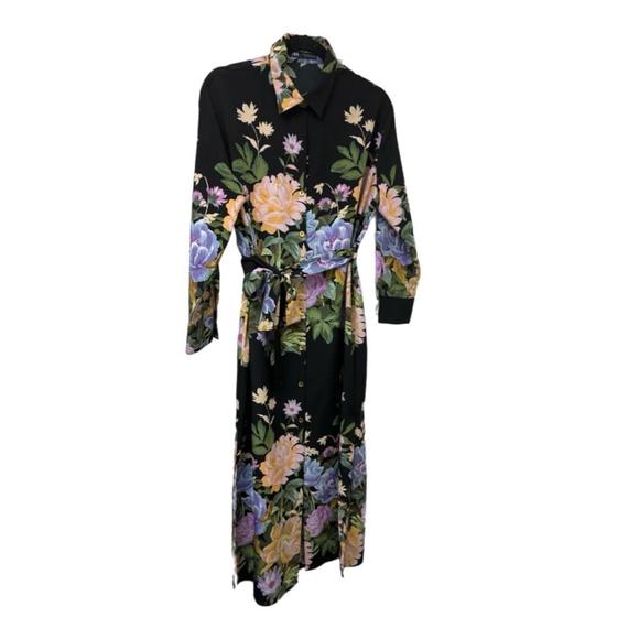 Zara Dresses & Skirts - Zara Floral Silk Tie Dress (Sz Medium)